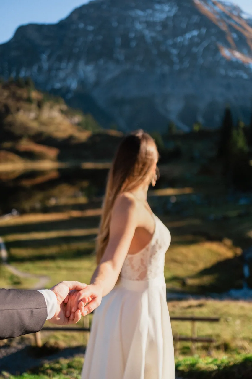 A bride high in an alpine meadow